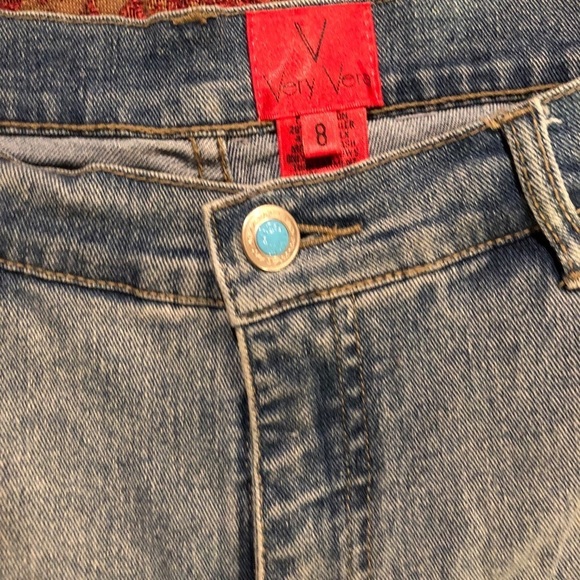 Vera  size 8 wide leg cropped jeans with cuff turquoise & seed bead embellished - Picture 12 of 16